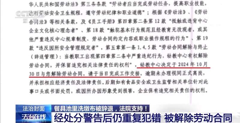 墩布被辞退 法院：支持！儿童安全重于一切j9九游会登录一名厨工在幼儿园洗碗池里洗(图5)